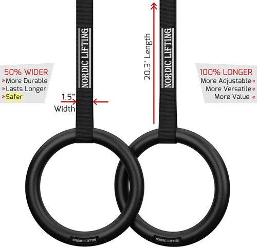 Vista 4 de Nordic Lifting Anillos y correas de gimnasia, resistentes para gimnasia, crossfit y entrenamiento de fitness, el mejor juego olímpico de gimnasio