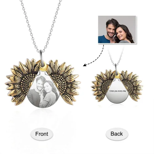 Vista 2 de OPALSTOCK Women Sunflower Locket Necklace Personalized Photo Necklace Inspirational You Are My Sunshine Open Heart Engraved Pendant Necklace Jewelry