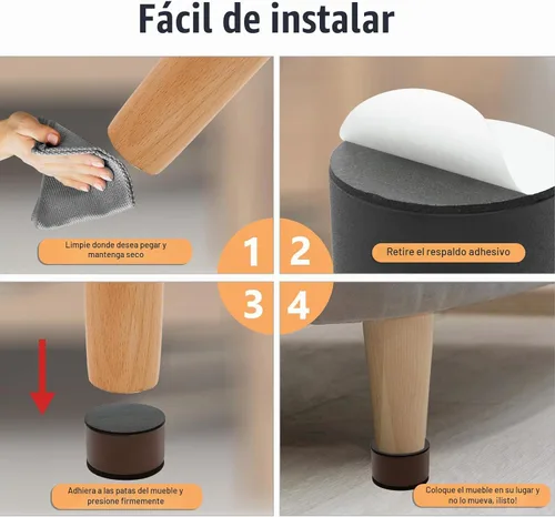 Vista 4 de Biaungdo 4 Pcs Self-Adhesive Furniture Risers, 1.5", Black Negro