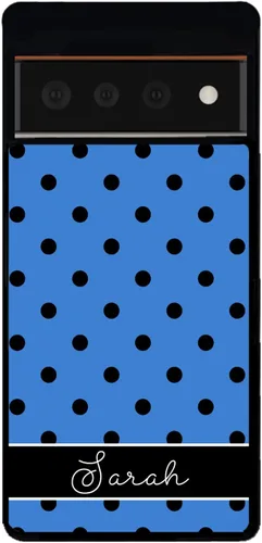 Vista 5 de Blue Black White Polka Dot Personalized Black Rubber Phone Case Compatible With Google Pixel 10, 10 Pro, 10 Pro XL, 9a, 9 Pro, Pixel 9, Pixel 9 Pro