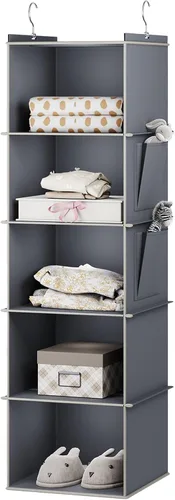 Vista 14 de YOUDENOVA Organizador colgante de armario, estantes de almacenamiento colgantes de 3 repisas, beige