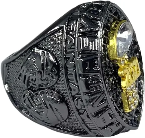 Vista 9 de Anillo de trofeo del campeonato de fútbol de fantasía 2023 Premio chapado en bronce negro para el ganador de la Liga de Fútbol Fantasía