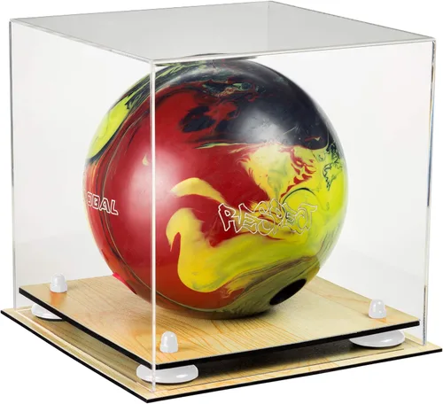 Vista 41 de Better Display Cases Acrylic Bowling Ball Display Case with Mirror Case, Yellow Risers and Clear Base (B33/A028)
