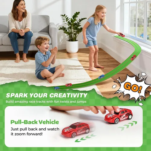 Vista 4 de TAEMVV Pista de carreras flexible para niños, juego de pistas de doble