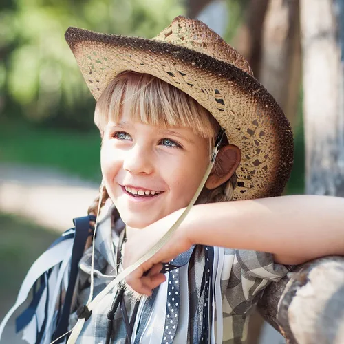Vista 6 de 2 Pieces Cowboy Hats Cowgirl Hats for Kids Halloween Cosplay Straw Hat Child Western Straw Sun Hat for Boys Girls