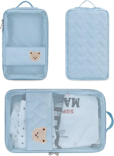 Vista 9 de Bolsas Organizadoras para Pañales de Bebé - Pack de 2 Bolsas Colgantes Impermeables con Diseño de Oso Lindo en Malla, Bolsas Reutilizables, Lavables