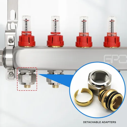 Vista 5 de Juego de colector radiante PEX de 10 bucles de acero inoxidable para suelos hidrónicos de 1/2" Hydronic Radiant For 1/2" PEX Tubing, Fits PERT/PEX