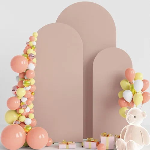 Vista 13 de Wokceer - Juego de 3 fundas de arco para telón de fondo, color beige 6FT,5FT,4FT Spandex Fitted Balloon Arch Cover Round Top Chiara Backdrop Cover