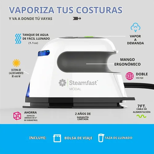Vista 3 de Steamfast Modal - Plancha de vapor de doble voltaje para manualidades, suela antiadherente para arrugas persistentes, control de temperatura, tiempo
