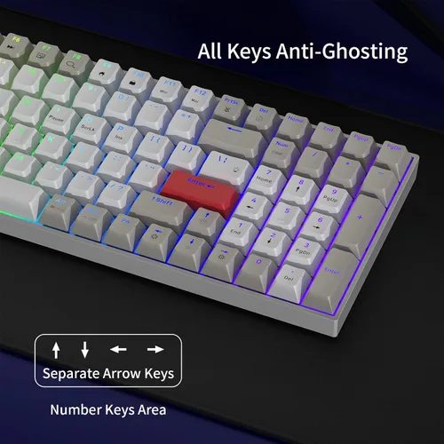 Vista 5 de Newmen GM1000 96% teclado mecánico para juegos Bluetooth inalámbrico2.4Gteclado USB C con cable, teclado mecánico compacto retroiluminado RGB