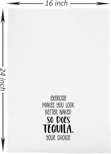Vista 2 de Knibeo Divertidas toallas de cocina, "El ejercicio te hace lucir mejor desnuda, así que hace el tequila tu elección", toallas de bar, 16 x 24