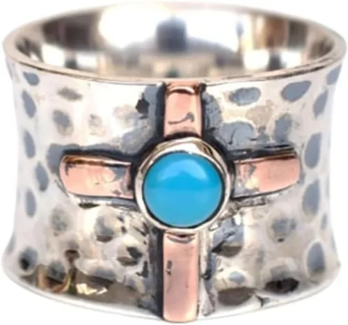 Vista 14 de Gemstone Spinner Ring for Women, 925 Sterling Silver Boho Meditation Band with Amethyst, Moonstone, Opal, Garnet, Gift for Her