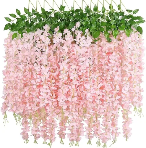 Vista 15 de Paquete de 12 guirnaldas de vides de flores de glicina, cuerdas de flores artificiales de 3.75 pies, flores colgantes falsas, guirnaldas de glicina