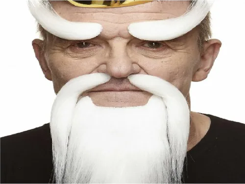 Vista 14 de Mustaches Fake Facial Hair Set, Beard, Eyebrows, Self-Adhesive Rey medieval negro