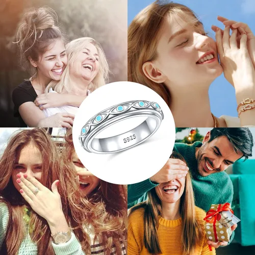 Vista 7 de Fidget Spinner Ring 925 Sterling Silver Anxiety Relief Ring Anti Anxiety Boredom ADHD Stress Relieving Ring for Women Men
