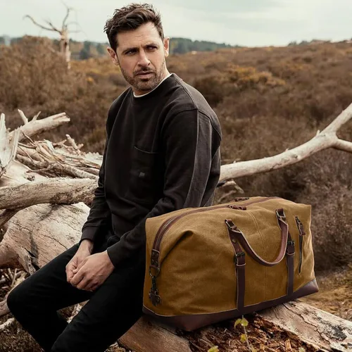 Vista 14 de S-ZONE - Bolsa de viaje de lona sobredimensionada con adornos de cuero genuino, bolsa deportiva de hombro de fin de semana, bolso de fin de semana