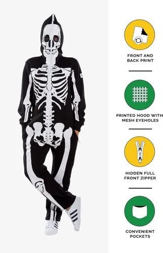 Vista 2 de Tipsy Elves - Disfraz de esqueleto de Halloween para mujer con estampado de espalda disfraz de esqueleto