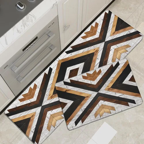 Vista 15 de Tyrot Alfombras de cocina negras estilo boho azteca, juego de 2 tapetes acolchados antifatiga, alfombras de espuma de estilo occidental para cocina
