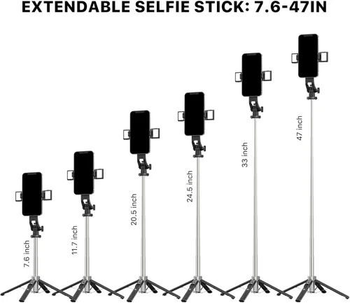 Vista 2 de MYBAT PRO - Trípode para selfie stick con control remoto, 4 en 1 extensible portátil Bluetooth Selfie Stick con luces y trípode para teléfono