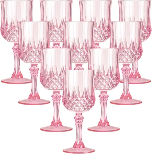 Vista 18 de Copas de vino de plástico de 7 onzas, 10 vasos de vino reutilizables ámbar, copas de champán vintage, copas de agua de cristal de plástico