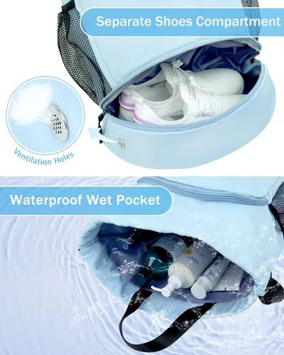 Vista 2 de Mochila de gimnasio con cordón y compartimento para zapatos para hombres y mujeres, bolsa deportiva de cuerda con bolsillo húmedo, bolsa de playa
