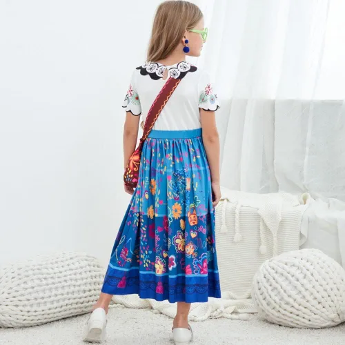 Vista 5 de Avady Encanto Dress for Girls Cosplay Mirabel Princess Birthday Halloween Christmas Party Dress Up With Full Accessories