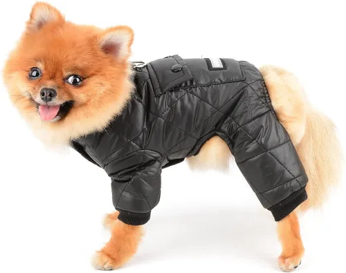 Vista 2 de SMALLLEE_LUCKY_STORE Abrigo de invierno acolchado para mascotas, traje de nieve con bolsillo y anillo en D para perros pequeños, gatos, impermeable