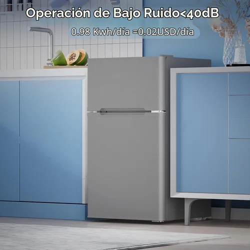 Vista 6 de Electactic - Mini refrigerador de 3.2 pies cúbicos con congelador para dormitorio, oficina, gris 2 Reversible Doors, Adjustable Thermostat &