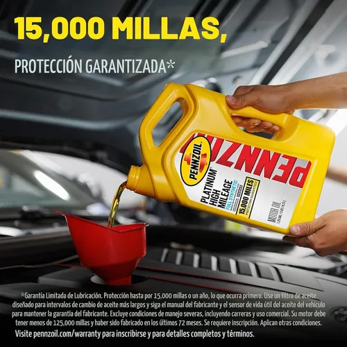 Vista 5 de Aceite de motor Pennzoil Platinum High Mileage Full Synthetic 5W-30, 1 cuarto de galón (paquete de 6)