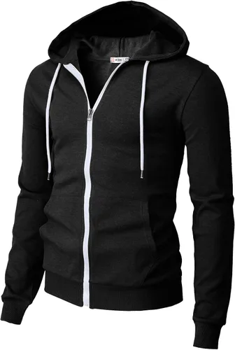 Vista 12 de H2H Sudadera con capucha y cremallera para hombre, ligera, de manga larga, básica, ajustada, de algodón, con bolsillo Cmohol048-gris