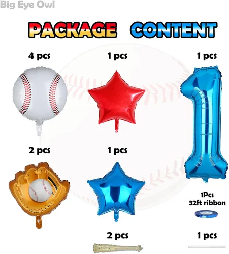 Vista 2 de Decoraciones de fiesta de cumpleaños de béisbol para el primer cumpleaños, suministros para fiesta de primer cumpleaños, guantes redondos con tema