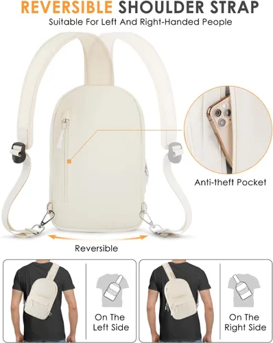 Vista 6 de ETRONIK Bolso bandolera para hombres y mujeres, bolso cruzado antirrobo, mochila de hombro, mochila de pecho para viajes, senderismo
