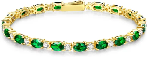 Vista 13 de FANCIME 14K Gold Plated Silver Birthstone Tennis Bracelets for Women 7" Abril