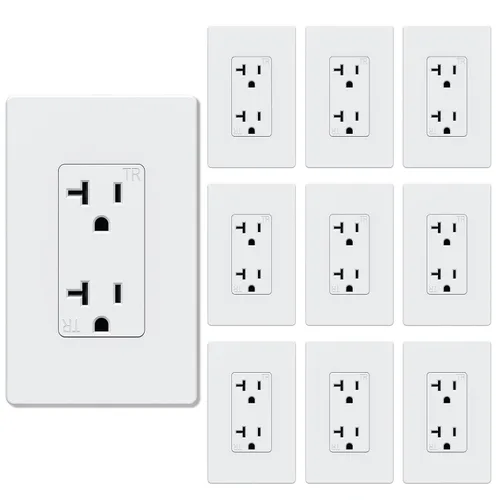 Vista 18 de Salida de receptáculo decorador, placa de pared sin tornillos incluida, salida de pared resistente a manipulaciones de 15 amperios y 125 V, 2 polos