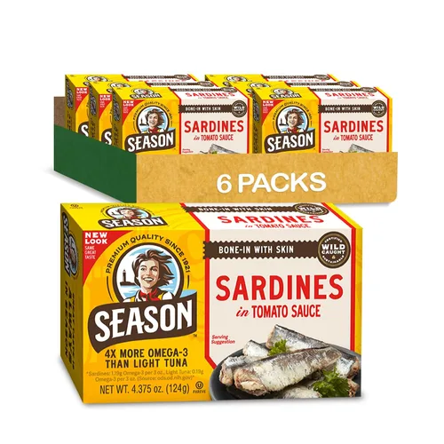 Vista 15 de Season Sardinas en salsa picante, capturadas en la naturaleza, 0.85 oz de proteína, bocadillos Keto, más Omega 3 que atún, Kosher, alto en calcio