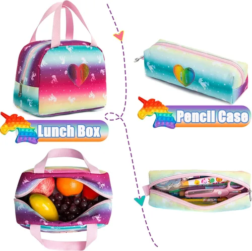 Vista 6 de Mochila para niñas primarias preescolares lonchera para la escuela Bolsa de unicornio