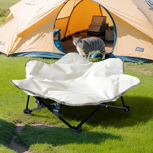 Vista 7 de Cama elevada para perro, cuna para mascotas, cama plegable para perro, cama elevada para gatos para camping, patio trasero, uso en interiores