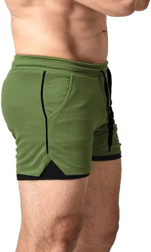 Vista 2 de EVERWORTH Pantalones cortos de entrenamiento 2 en 1 para hombre de 5 pulgadas, de secado rápido, para gimnasio, culturismo, pantalones cortos