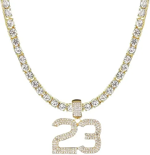 Vista 3 de Iced Out Cross, Bull, bolsa de dinero, 23 y más colgantes en cadena de tenis para hombres o mujeres Bling'ed Out Hip Hop Jewelry on Blast! Oro