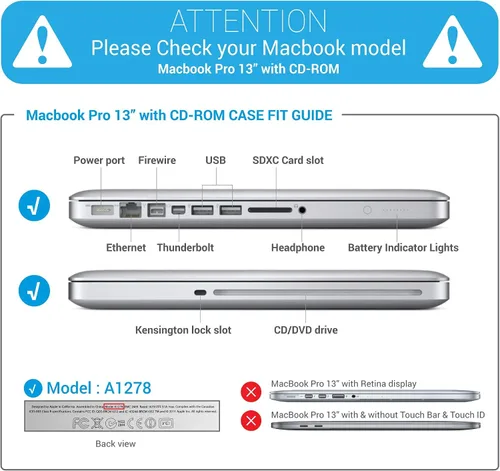Vista 2 de IBENZER Compatible con MacBook Pro de 13 pulgadas A1278 Release 2012-2008, carcasa rígida de plástico con teclado y cubierta de pantalla para Apple
