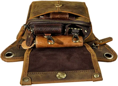 Vista 6 de Riñonera de cuero para hombres y mujeres, bolsa de protección multiusos, para motocicleta, deportes al aire libre, ciclismo, equitación, senderismo
