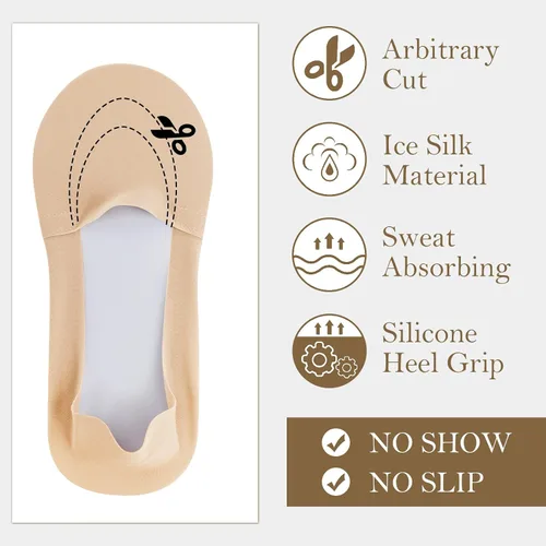 Vista 6 de 10 Pairs No Show Socks Women Men Low Cut Liner Socks Ice Silk Socks Nonslip Liner Socks Invisible Socks Thin Socks