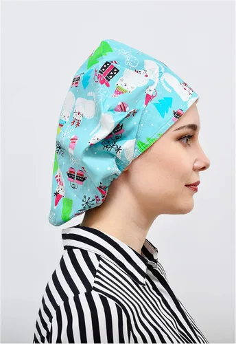 Vista 2 de DREYOLIFE Juego de 3 gorros estilo bouffant de algodón con banda para el sudor