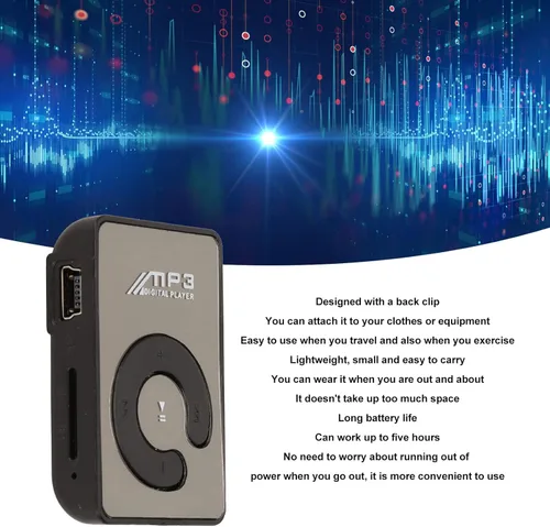 Vista 3 de Reproductor de MP3, mini reproductor de música con ranura para tarjeta de memoria, reproductor de música HiFi portátil, diseño de clip trasero