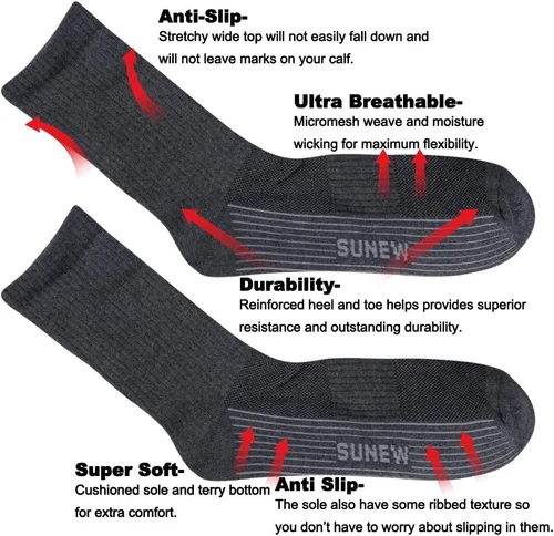 Vista 5 de Sunew Calcetines de bambú de viscosa, unisex, acolchados, cómodos, para entrenamiento, senderismo, 6 pares