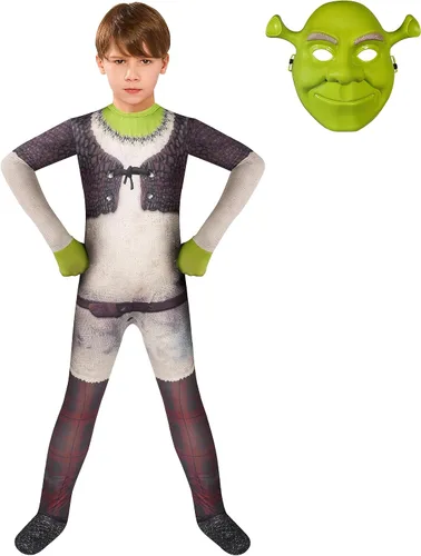Vista 3 de Disfraz de monstruo verde para niños, monstruo de Halloween, cosplay, overol con máscara de 5 a 12 años