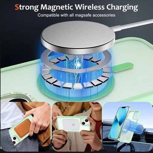 Vista 634 de Anuck - Funda magnética para iPhone 11 compatible con MagSafe, carcasa trasera mate translúcida dura, borde de TPU, delgada, resistente a impactos