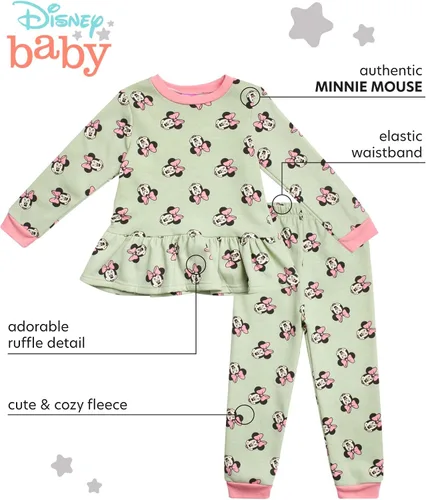 Vista 2 de Disney Conjunto de leggings de Minnie Mouse para bebé, sudadera y pantalones de forro polar (3M-7)