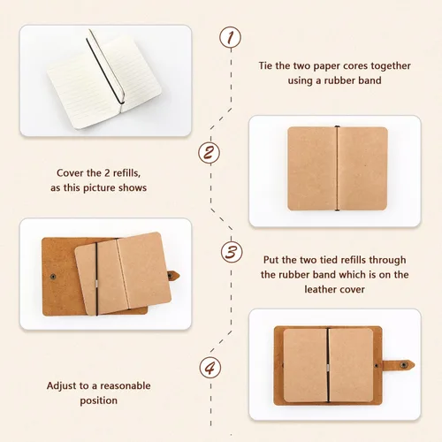 Vista 3 de Cuaderno de viaje pequeño de cuero, cuaderno de diario vintage con papel rayado, cuaderno de notas de cuero mini hecho a mano para mujeres y hombres