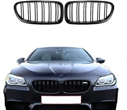 Vista 11 de Rejilla F10, parrilla frontal negra compatible con BMW 2010-2017 5 Series F10 F11 F18 M5 528i 535d 535i 550i, M Color Double Slats